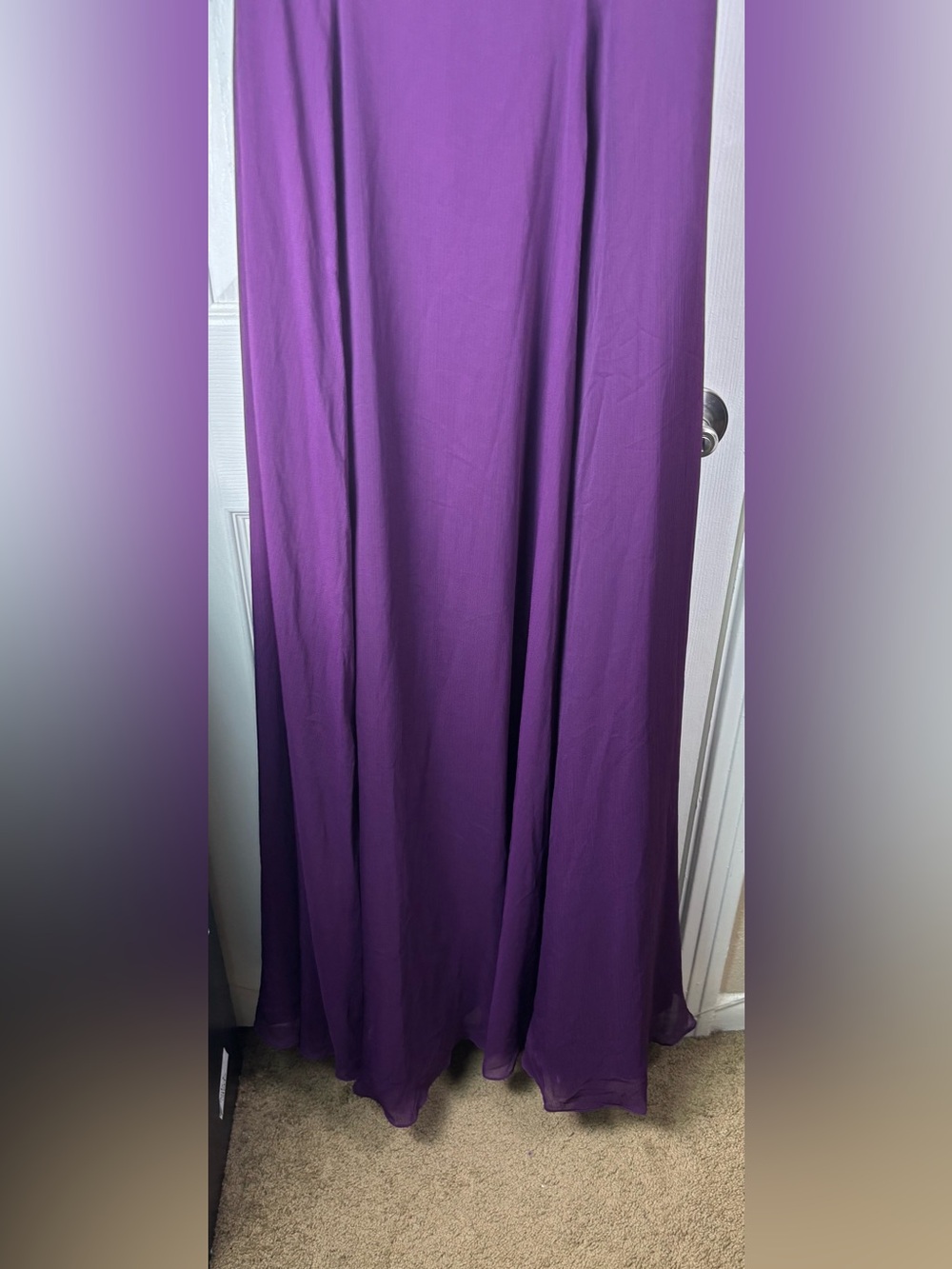 Morilee Elegant Purple Halter Maxi Dress with Floral Neckline - Picture 15 of 15